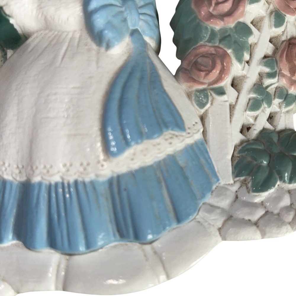 Homco Quartz Bunny Rabbit Garden Scene Mantel Clock Pink Roses Gate - Picture 7 of 16